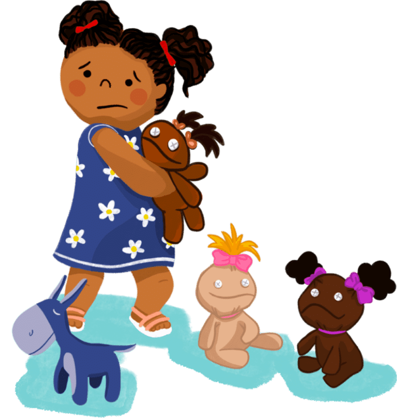 Little girl with teddy bears